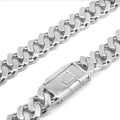12MM 925 Sterling Silver 16.25CTW Natural Diamond Baguette Cuban Link Chain 22" 95.1g Necklace