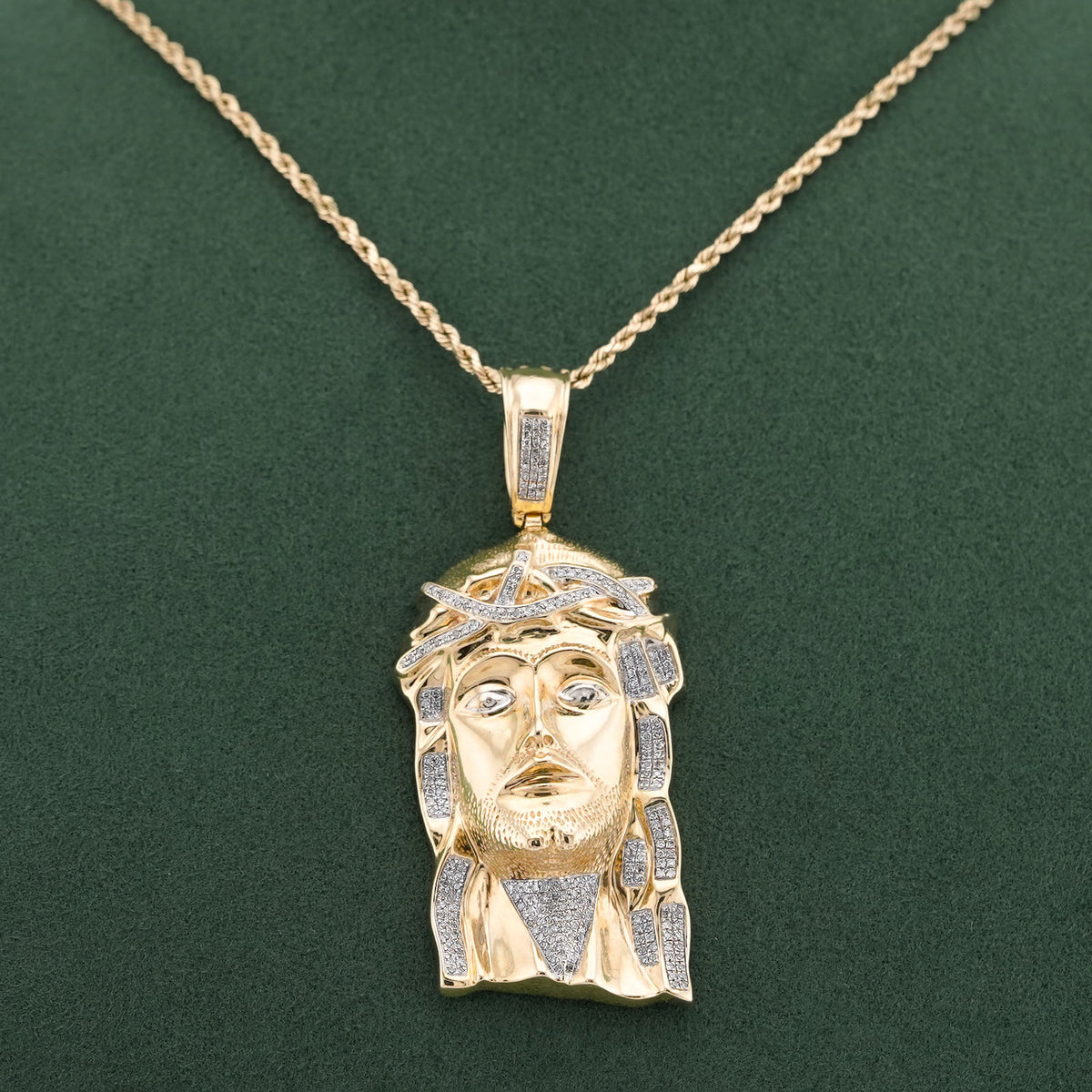 10k Yellow Gold 3CTW Natural Diamond Jesus Head Men Charm 25.1g Religious Pendant