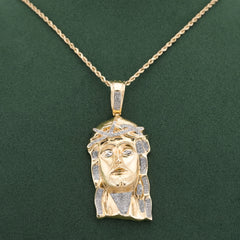 10k Yellow Gold 3CTW Natural Diamond Jesus Head Men Charm 25.1g Religious Pendant