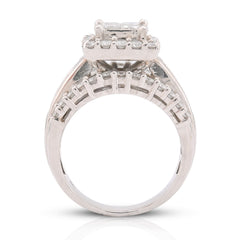 14k White Gold 2.56CTW Natural Diamond Princess Centre Square Halo Three Row Womens Promise Ring 8.3g
