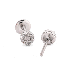 10k White Gold 0.11 CTW Natural Diamond Flower Stud Men Women Earrings 1g
