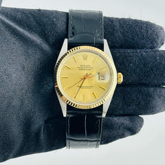 Rolex Datejust Champagne Stick Dial on Generic Leather Band Ref. 16013 1986