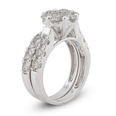 7 Stone Flower Cluster 2.94CTW Natural Diamond Womens Ring w/ Band 14k White Gold 6.4gms
