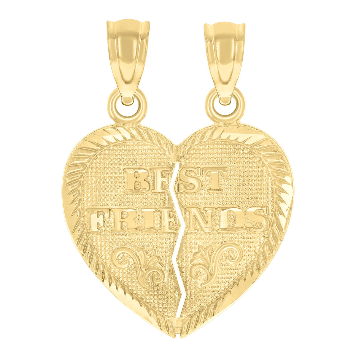 10kt Yellow Gold Diamond-Cut Unisex Best Friends Broken Heart Charm Pendant