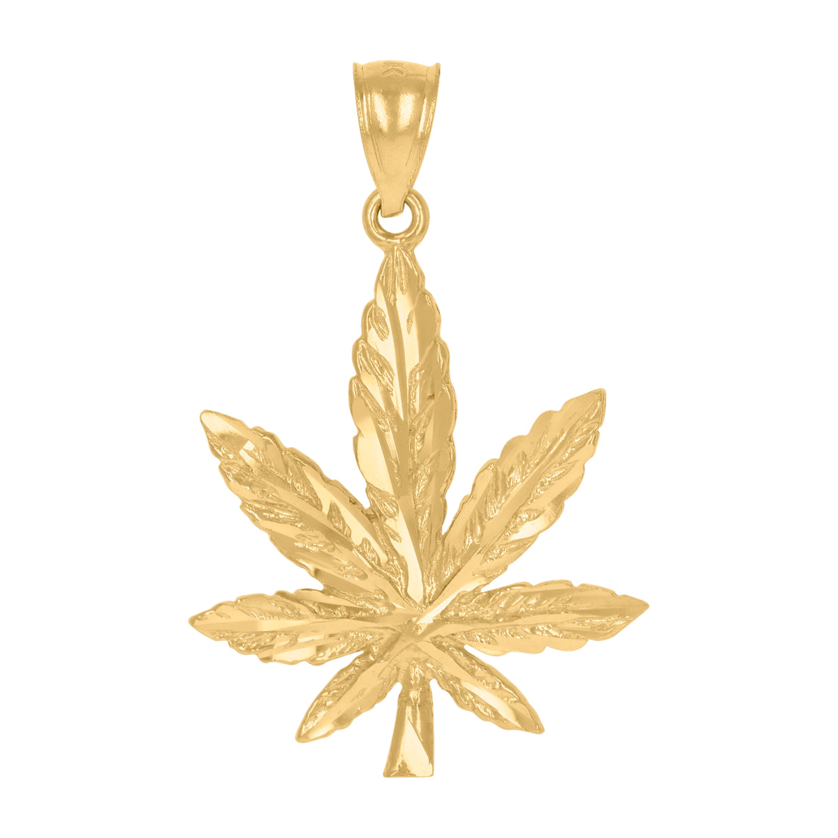 10kt Yellow Gold Mens Women Diamond-Cut Marijuana Leaf Charm Pendant