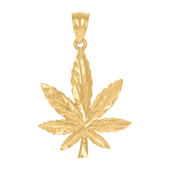 10kt Yellow Gold Mens Women Diamond-Cut Marijuana Leaf Charm Pendant