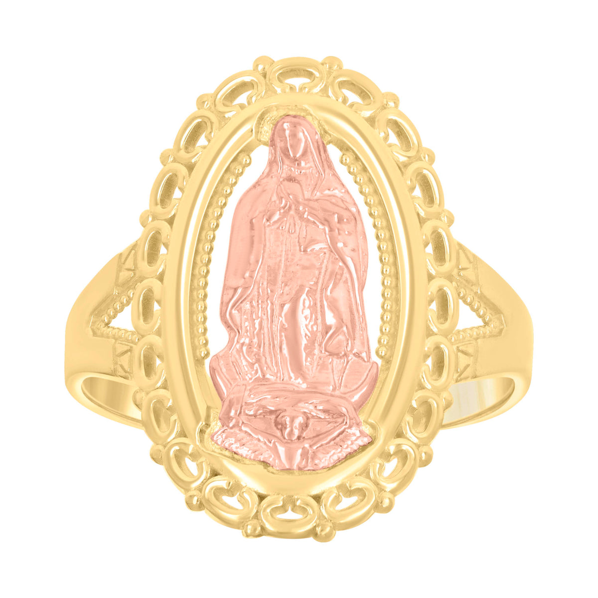 10Kt Two-Tone Gold Mens Dc Lady Of Guadalupe Religious Ring