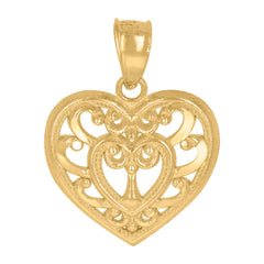 10kt Yellow Gold Womens Filigree Heart Love Charm Pendant