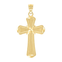 10kt Yellow Gold Diamond-Cut Brushed Unisex Cross Religious Charm Pendant
