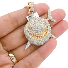 10k Yellow Gold 5CTW Natural Diamond Shark Pendant Mens Charm 13.4gms