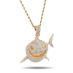10k Yellow Gold 5CTW Natural Diamond Shark Pendant Mens Charm 13.4gms