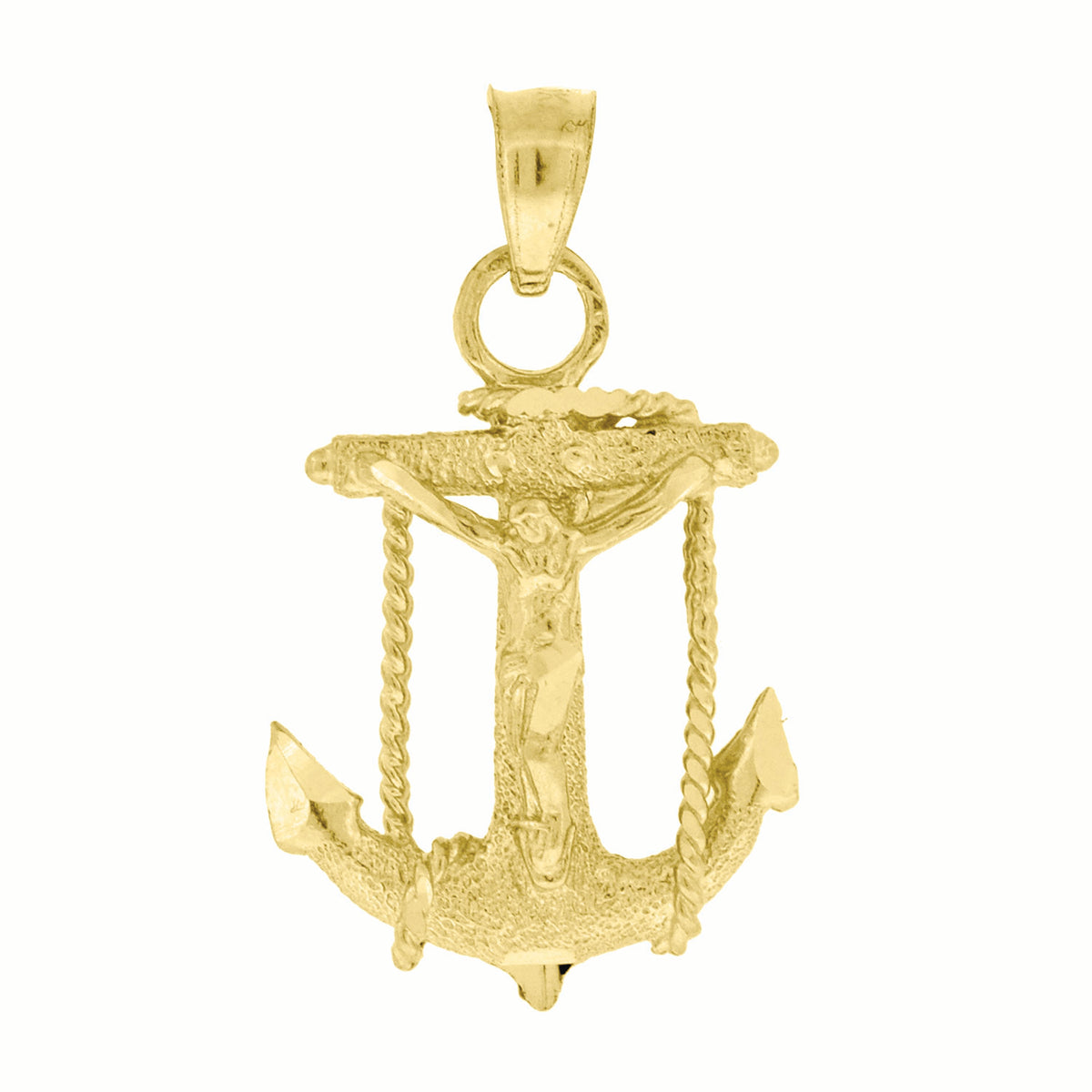 10kt Gold Diamond-Cut Textured Unisex Anchor Cross Crucifix Religious Charm Pendant