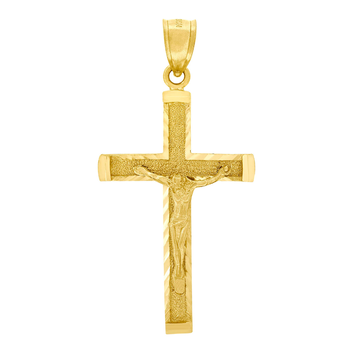10kt Yellow Gold Mens Textured Crucifix Cross Religious Charm Pendant