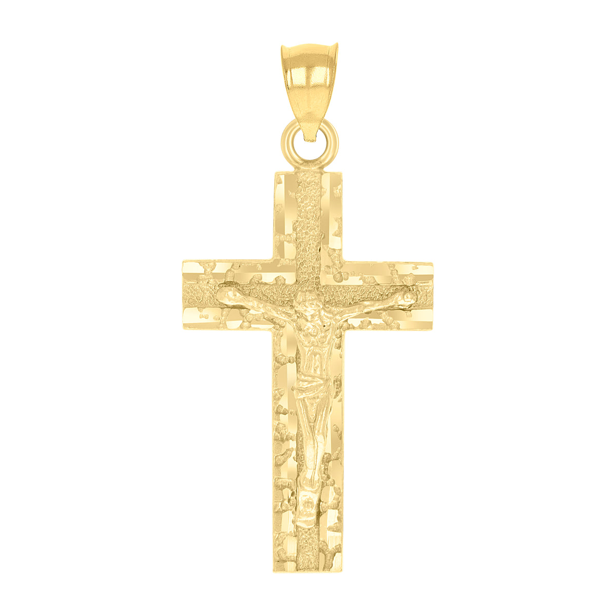 10kt Yellow Gold Mens Textured Nugget Crucifix Cross Religious Charm Pendant