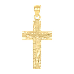 10kt Yellow Gold Mens Textured Nugget Crucifix Cross Religious Charm Pendant