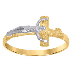 10Kt Yellow Gold Womens Textured Inri Crucifix Cross Religious Ring