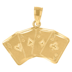 10kt Yellow Gold Mens Four Aces Gambling Charm Pendant