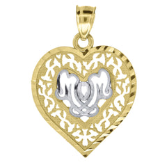10kt Gold Two-Tone Diamond-Cut Womens Mom Heart Charm Pendant