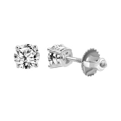 LADIES SOLITAIRE EARRINGS 0.15CT ROUND DIAMOND 14K WHITE GOLD