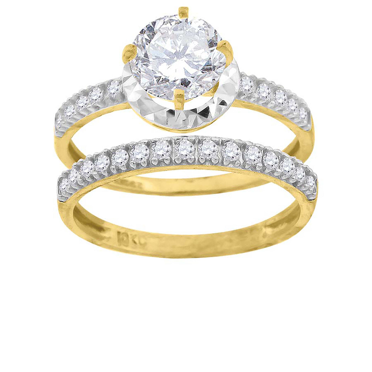 10kt Gold Womens Two-Tone CZ I Love You 1.8mm Heart Band Ring