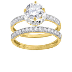 10kt Gold Womens Two-Tone CZ I Love You 1.8mm Heart Band Ring