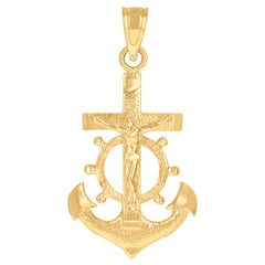 10kt Yellow Gold Mens Mariner Anchor Crucifix Cross Religious Charm Pendant