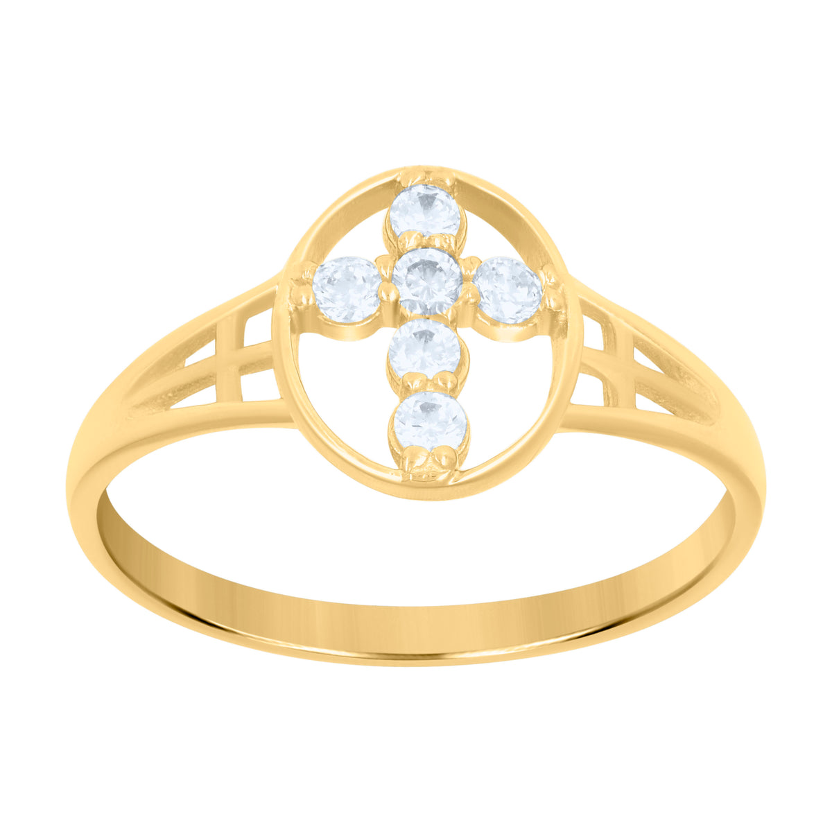 10Kt Yellow Gold Womens Cubic Zirconia Oval Cross Religious Ring