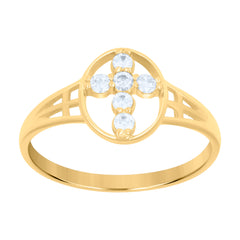 10Kt Yellow Gold Womens Cubic Zirconia Oval Cross Religious Ring