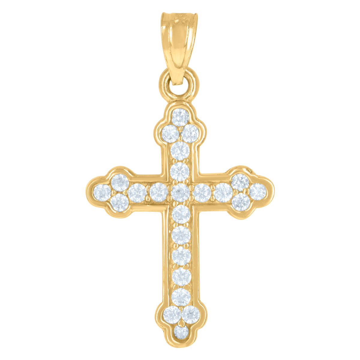 10kt Two-Tone Gold Mens Women Cubic Zirconia Cubic-Zirconia Budded Cross Religious Charm Pendant