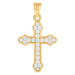 10kt Two-Tone Gold Mens Women Cubic Zirconia Cubic-Zirconia Budded Cross Religious Charm Pendant