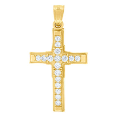10kt Yellow Gold Mens Women Cubic Zirconia Cubic-Zirconia Cross Religious Charm Pendant