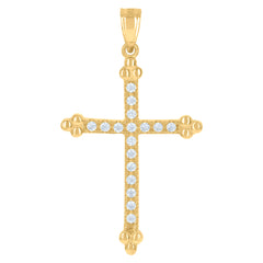 10kt Gold Two-Tone Cubic-Zirconia Unisex Cross Religious Charm Pendant