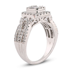 Rectangular Shape Baguette Centre Halo 0.875CTW Natural Diamond Womens Ring 14k White Gold 6.6g
