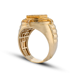 Round Halo Rectangular Centre Baguette 1.5CTW Natural Diamond 14k Gold Mens Pinky Ring 11.8g