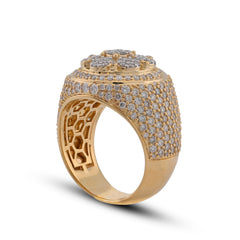 Round Halo 3.31CTW Natural Diamond 10k Gold Flower Cluster Men Pinky Ring 15gms
