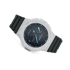 Casio G-Shock GA-2100 4.6 CT Natural Diamond White Iced Out Bezel Black Dial Band Watch