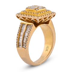 10k Yellow Gold 1.86CTW Natural Diamond Square Halo Baguette Cenntre Womens Ring 7.2gms