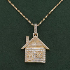 Mens 10k Yellow Gold Trap House Round/Baguette 9CTW Natural Diamond Charm Pendant 16.6g