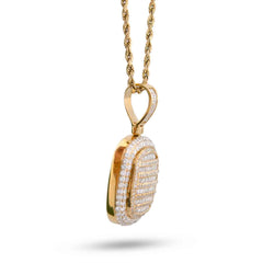 10k Yellow Gold 2CTW Natural Diamond Ice Tray Style Dog Tag Charm Round/Baguette Pendant 10.1g