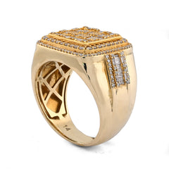 Mens Square 2.5CTW Natural Diamond 14k Gold Baguette Row Halo Pinky Ring 11.7g