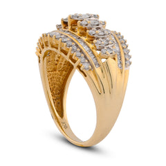 10k Yellow Gold Centre Marquise Shape Five Row 2.5CTW Natural Diamond Womens Ring 4.9gms