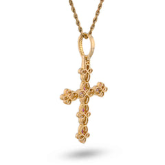 10k Yellow Gold 1.35CTW Natural Diamond & Gemstone Clover Cross pendant Mens Charm 6.7g