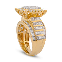 10k Yellow Gold 3CTW Natural Diamond Side Baguette Square Square Centre Womens Wedding Ring 9.6gm
