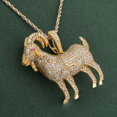 10k Yellow Gold 5.85CTW Natural Diamond Charm GOAT Mens Pendant 21.1g