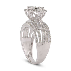 14k White Gold 0.99CTW Flower Shape Multi Row Band Natural Diamond Womens Ring 4.4gms