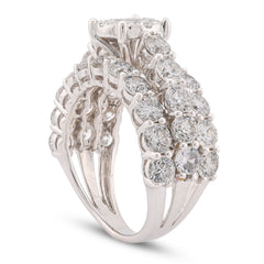 14K White Gold 4.8CTW Natural Diamond Round Centre 3 Row Womens Engagement Ring 6.8gms