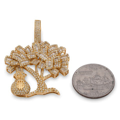 10k Yellow Gold Money Tree/ Money Bag Charm 3CTW Round/Baguette Natural Diamond Mens Pendant 12g