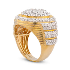 10k Yellow Gold 2CTW Oval Halo Illusion Set Natural Diamond 3 Step Mens Ring 10g