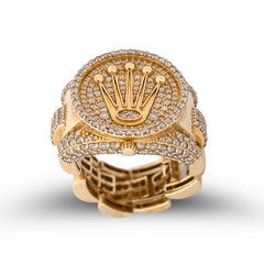Mens Rolex Logo Presidential 2.5CTW Natural Diamond 10k Gold Pinky Ring 13.5gms