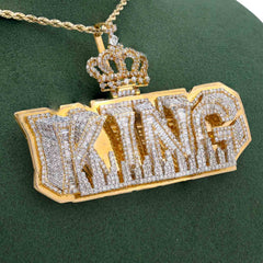 Mens KING 8CTW Natural Diamond 10k Gold Charm w/ Crown Bail Pendant 30gms